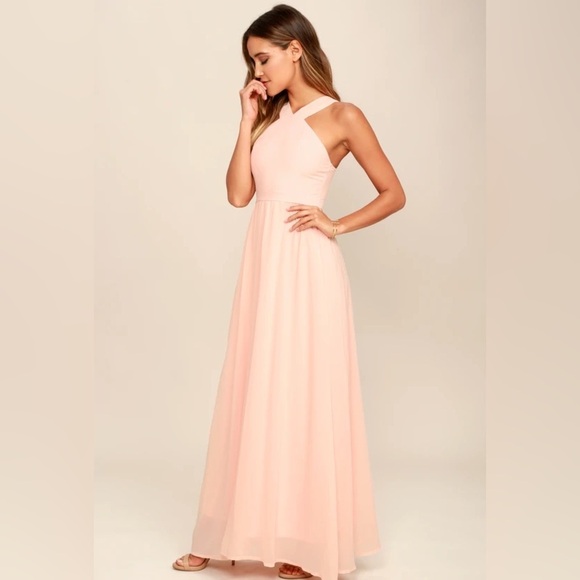 LULUS Air of Romance Peach Pink Halter Maxi Dress Size Medium - Picture 5 of 10